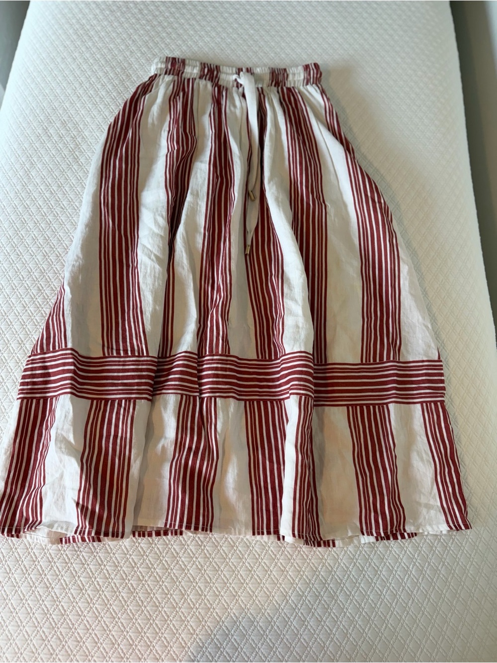 Sancia Striped Red and White Cotton Midi Skirt